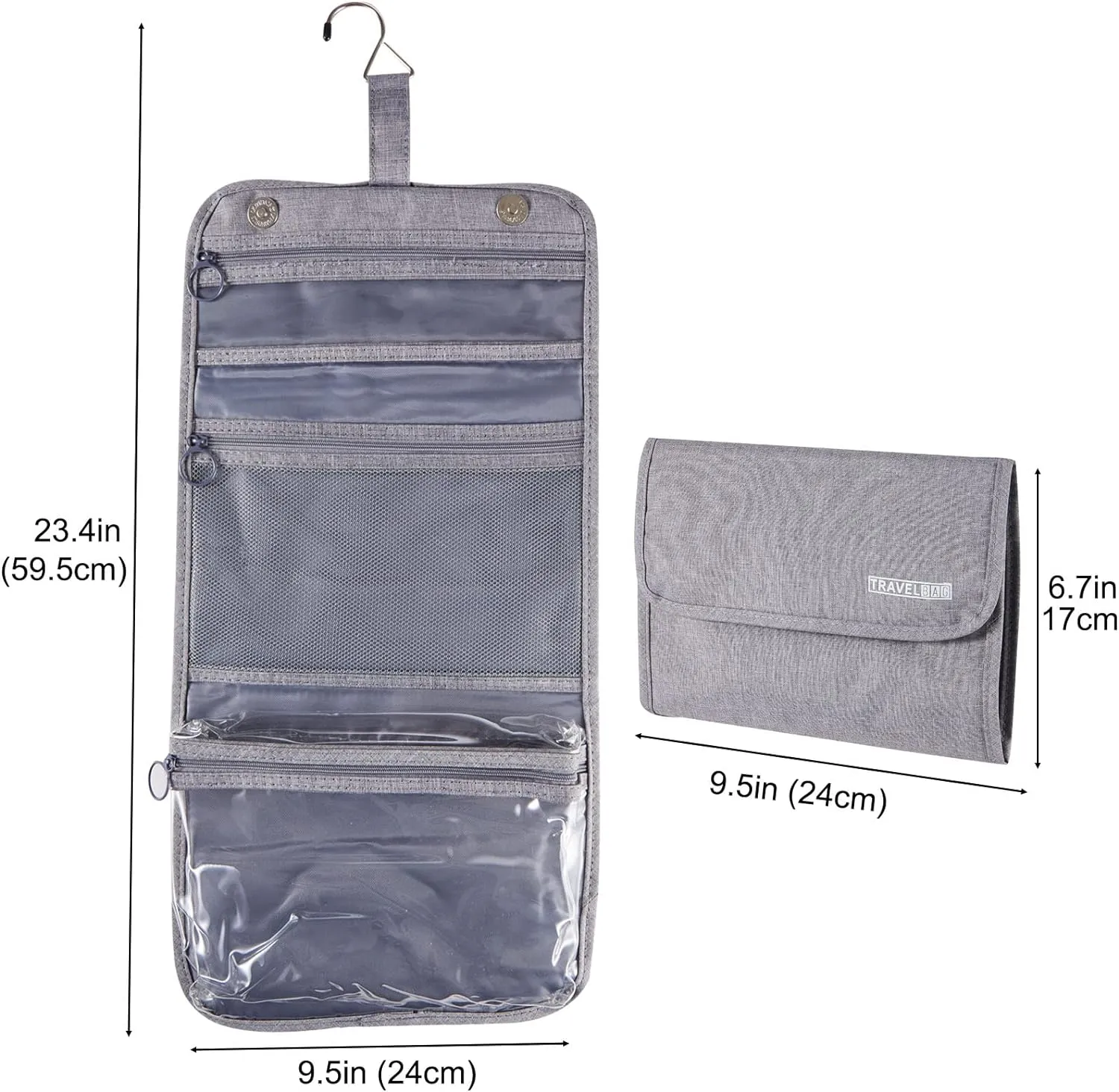 Big Hippo Toiletry Bag, Hanging Toiletry Travel Organizer Travel Bag for Men & Women, Water-resistant Makeup Cosmetic Bag (Gray)