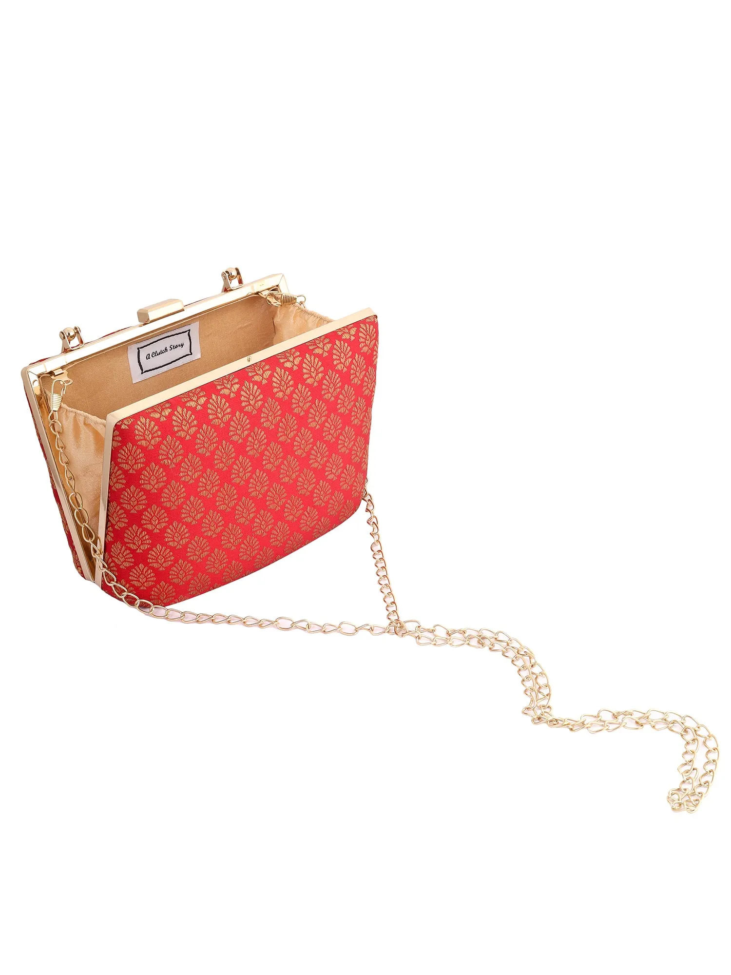 Bihu Red Banarasi Clutch - Last piece Left