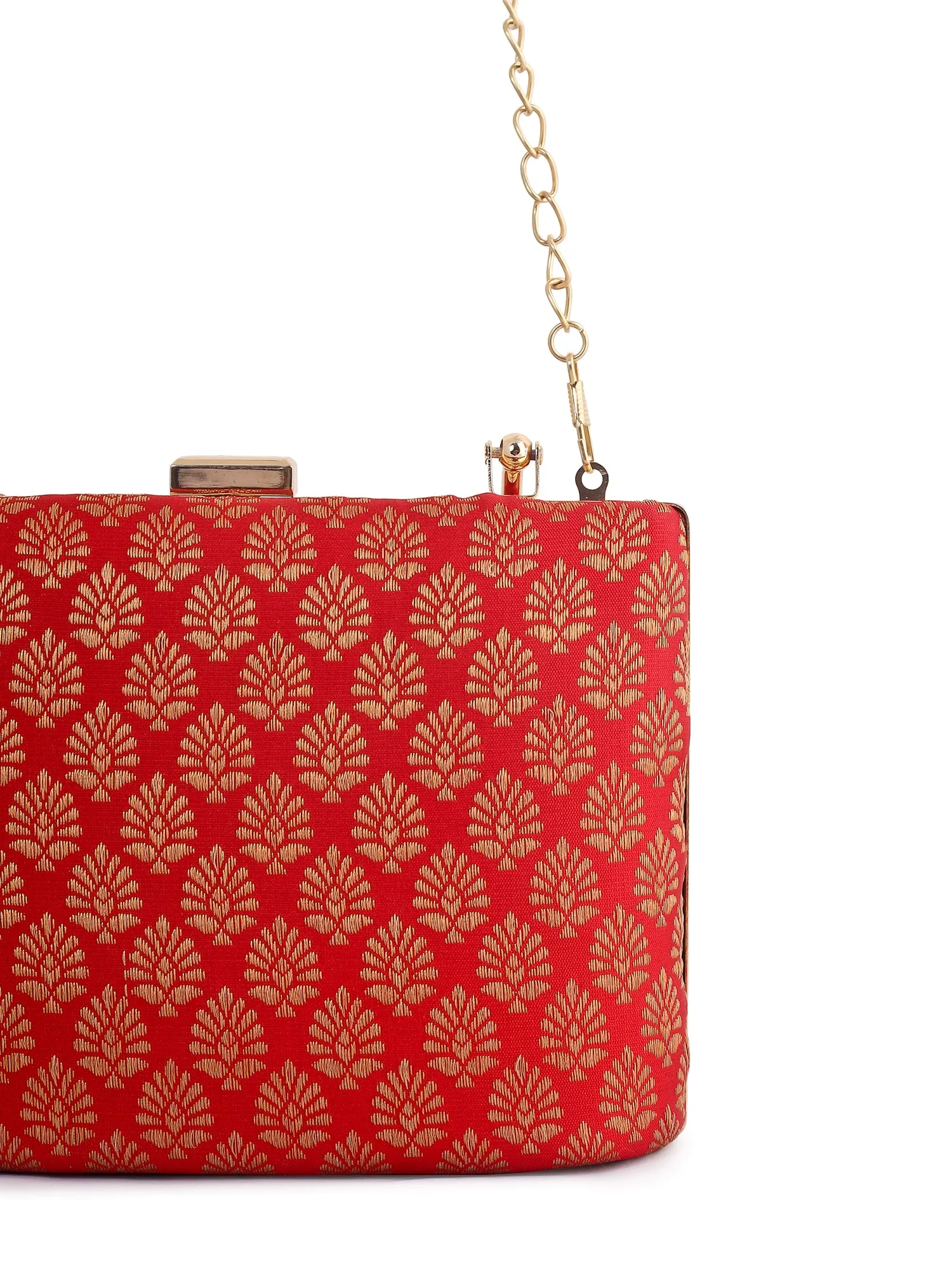 Bihu Red Banarasi Clutch - Last piece Left