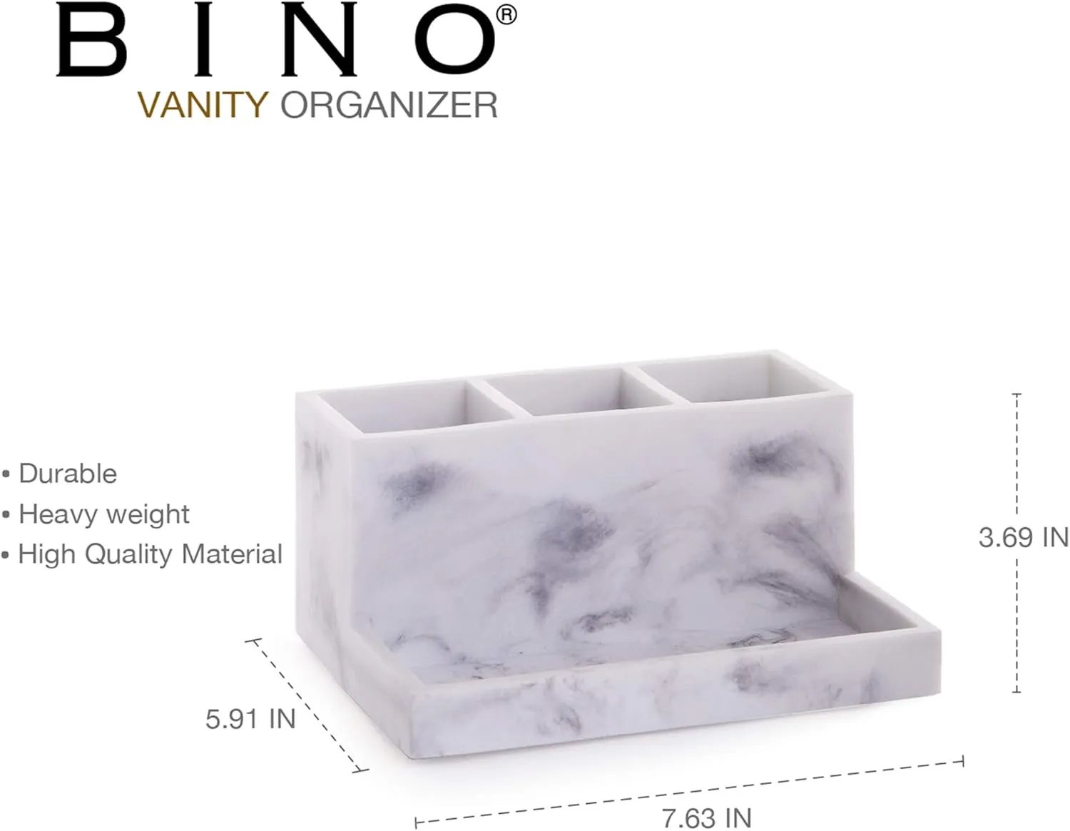 BINO | Multi Purpose 3 Compartment Organizer with Tray | Makeup Brush Holder Makeup Brush Organizer Holder Toothbrush Marble Bathroom Accessories (Matte Marble)
