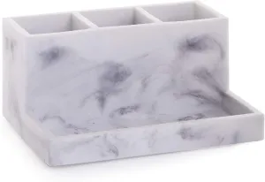 BINO | Multi Purpose 3 Compartment Organizer with Tray | Makeup Brush Holder Makeup Brush Organizer Holder Toothbrush Marble Bathroom Accessories (Matte Marble)
