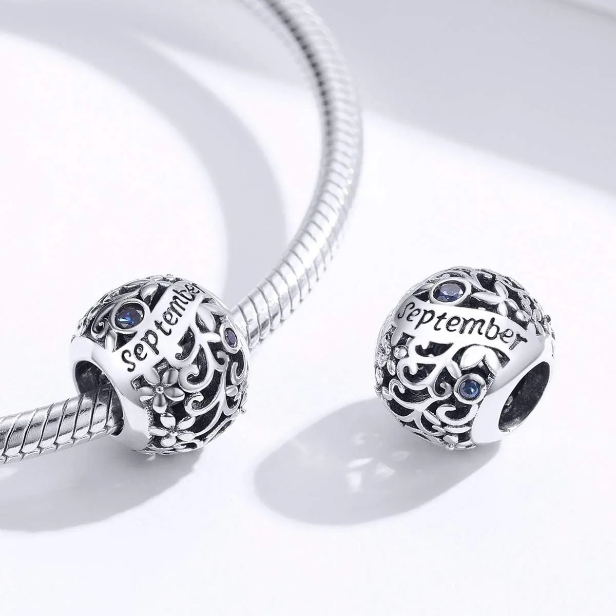 Birthstone Charms for Charms Bracelet- 925 Sterling Silver Bead Flower Openwork Charms for Bracelet and Necklace