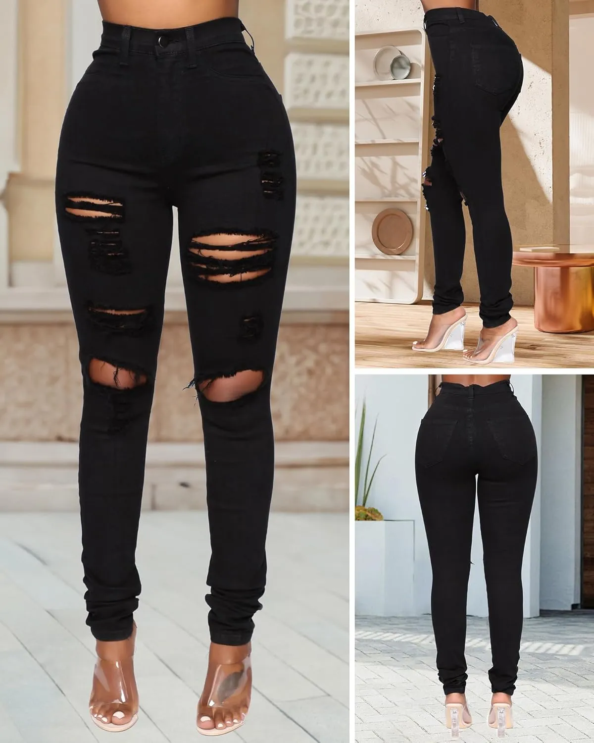 BISUAL Womens High Waisted Butt Lifting Jeans Distressed Stretch Skinny Sexy Colombian Jeans for Women