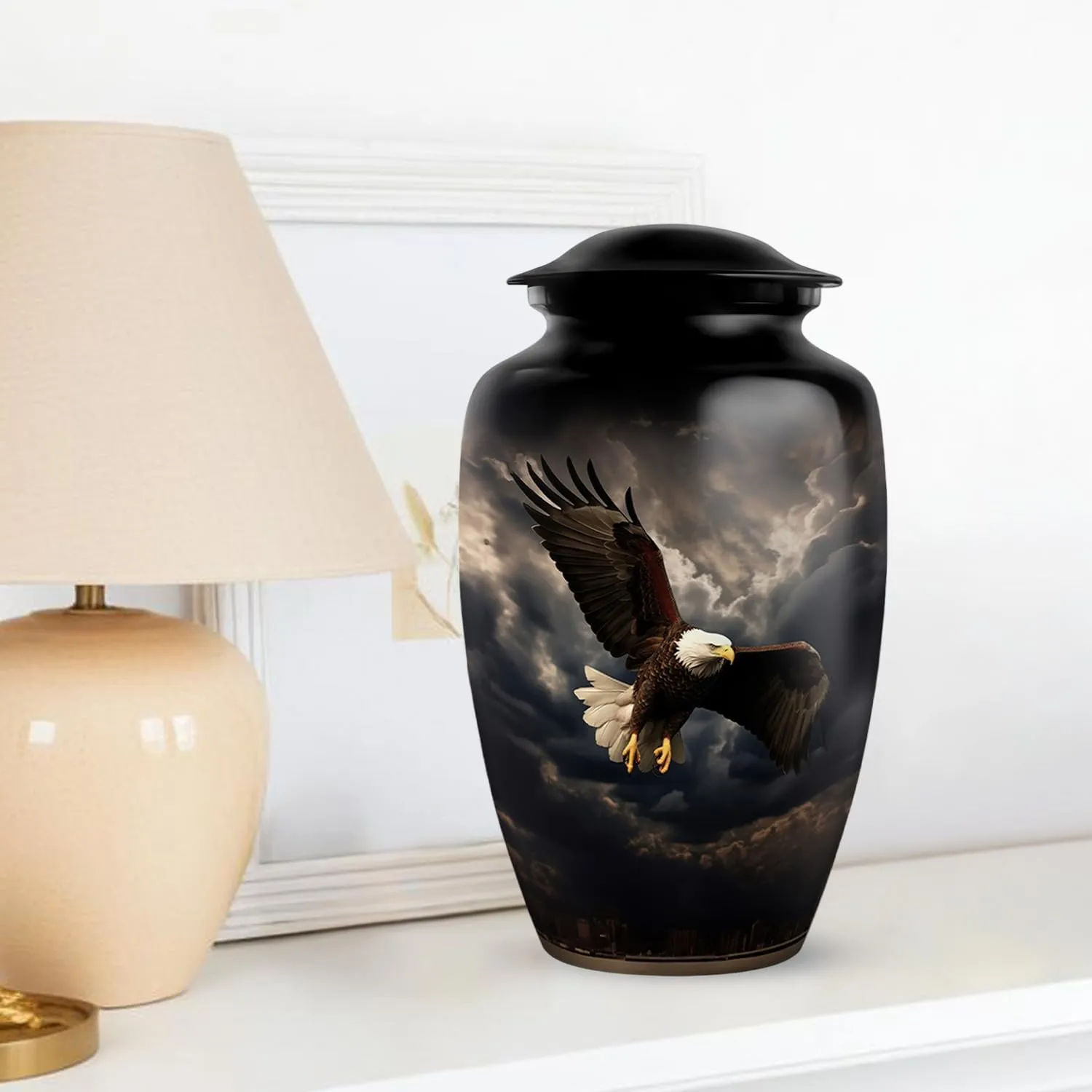 Black Eagle Fly Urns for Adult Male & Female Ashes - Large Funeral Urn for Human Ashes Women - Memorial Gift for Cremation Ashes 10 Inch & 200 Cubic Inches Capecity Includes Velvet Bag