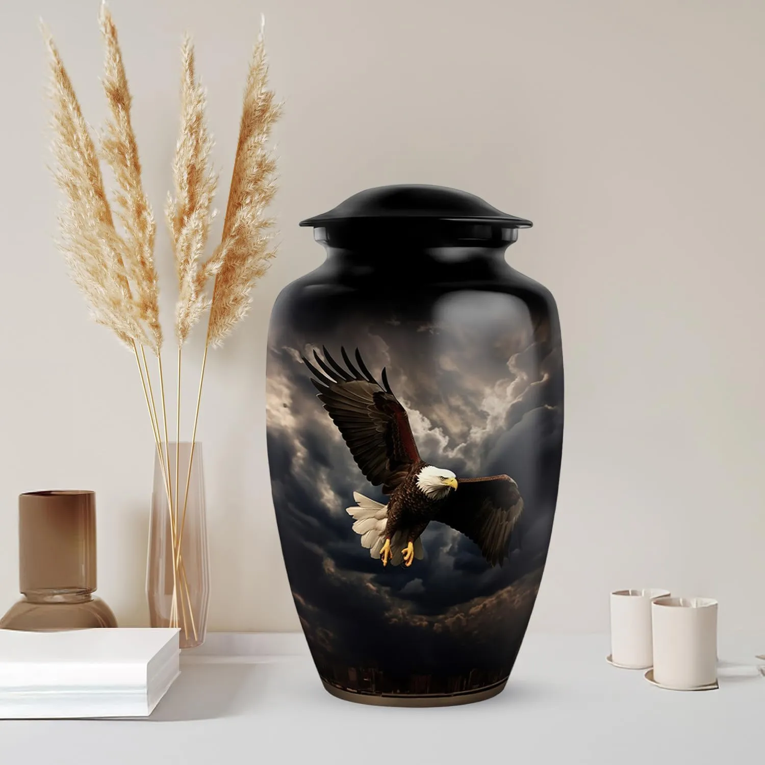 Black Eagle Fly Urns for Adult Male & Female Ashes - Large Funeral Urn for Human Ashes Women - Memorial Gift for Cremation Ashes 10 Inch & 200 Cubic Inches Capecity Includes Velvet Bag