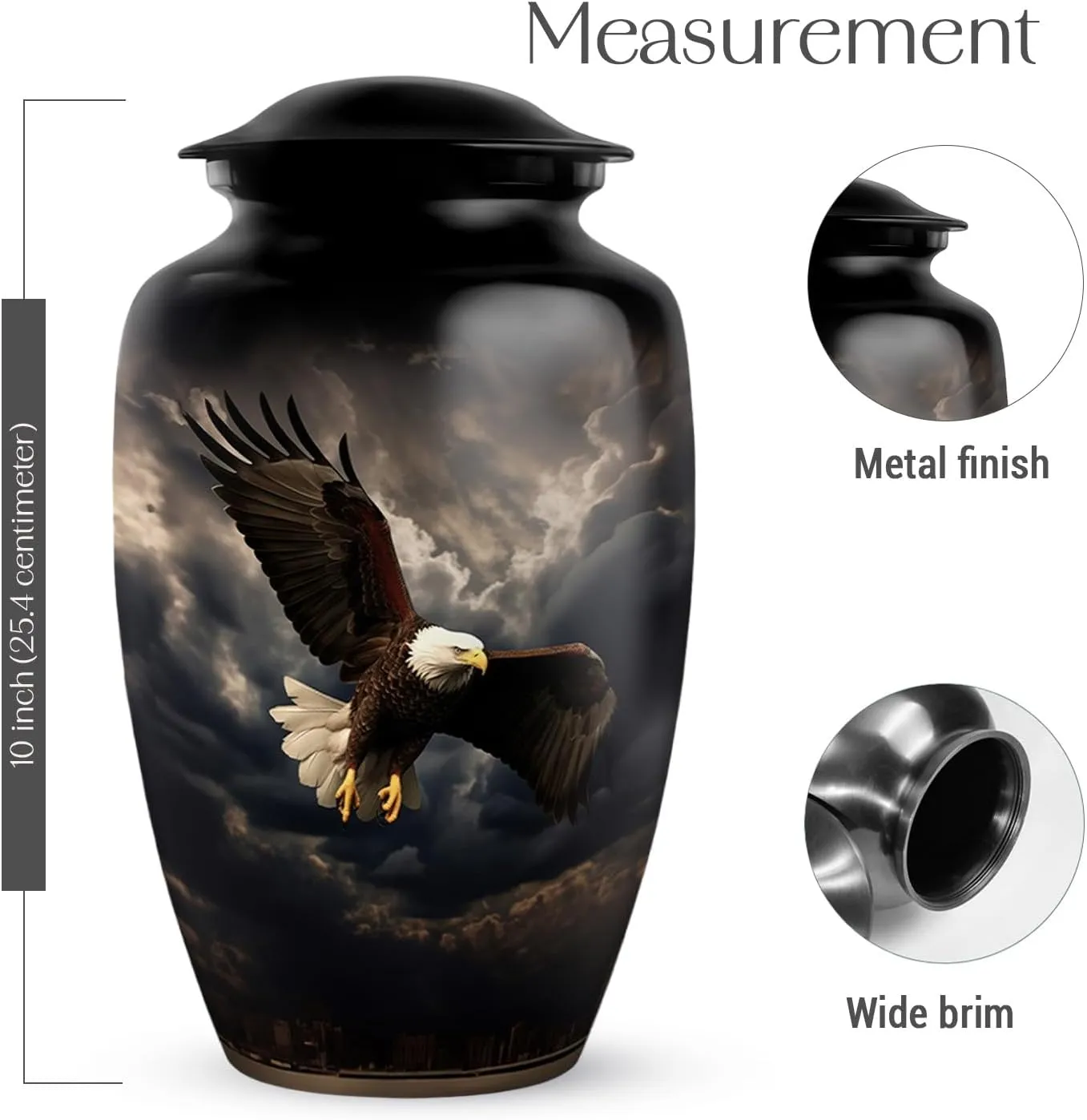 Black Eagle Fly Urns for Adult Male & Female Ashes - Large Funeral Urn for Human Ashes Women - Memorial Gift for Cremation Ashes 10 Inch & 200 Cubic Inches Capecity Includes Velvet Bag