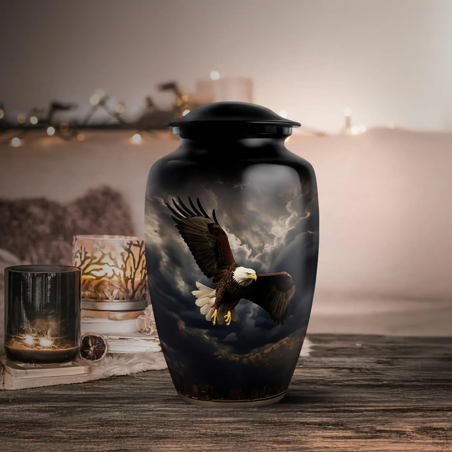 Black Eagle Fly Urns for Adult Male & Female Ashes - Large Funeral Urn for Human Ashes Women - Memorial Gift for Cremation Ashes 10 Inch & 200 Cubic Inches Capecity Includes Velvet Bag