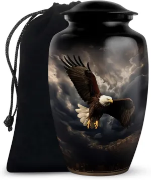 Black Eagle Fly Urns for Adult Male & Female Ashes - Large Funeral Urn for Human Ashes Women - Memorial Gift for Cremation Ashes 10 Inch & 200 Cubic Inches Capecity Includes Velvet Bag
