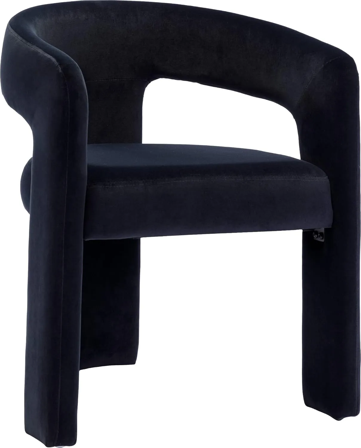 Black Modern Dining Chair, Velvet Upholstered Barrel Kitchen Chair, Round Dining Chairs with Wooden Legs, Assembled Accent Armchairs for Dining Room/Living Room/Bedroom/Side