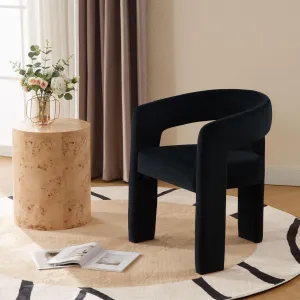 Black Modern Dining Chair, Velvet Upholstered Barrel Kitchen Chair, Round Dining Chairs with Wooden Legs, Assembled Accent Armchairs for Dining Room/Living Room/Bedroom/Side