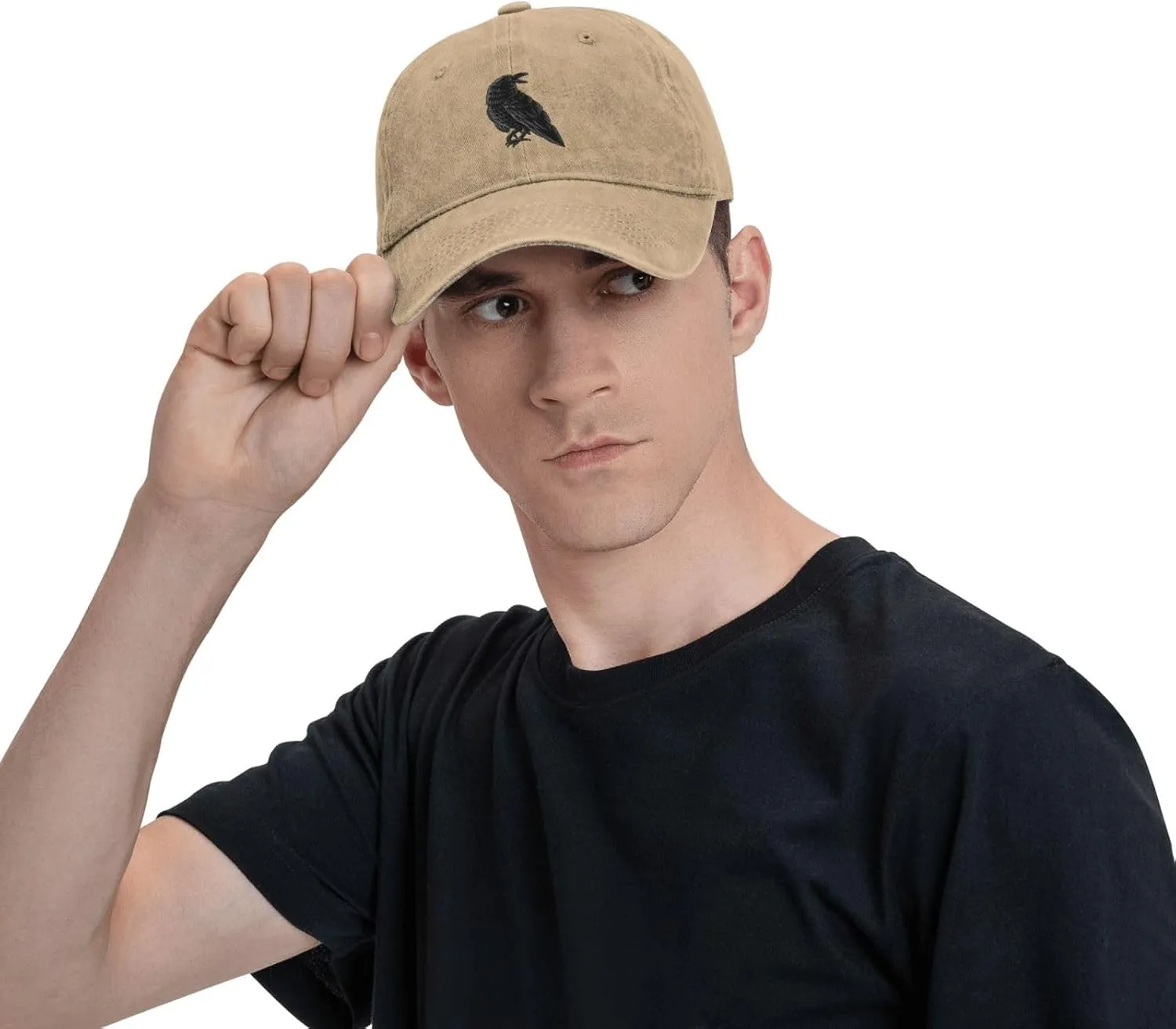 Black Raven Trucker Hat for Men Women Denim Baseball Cap Dad Hat Golf Hats