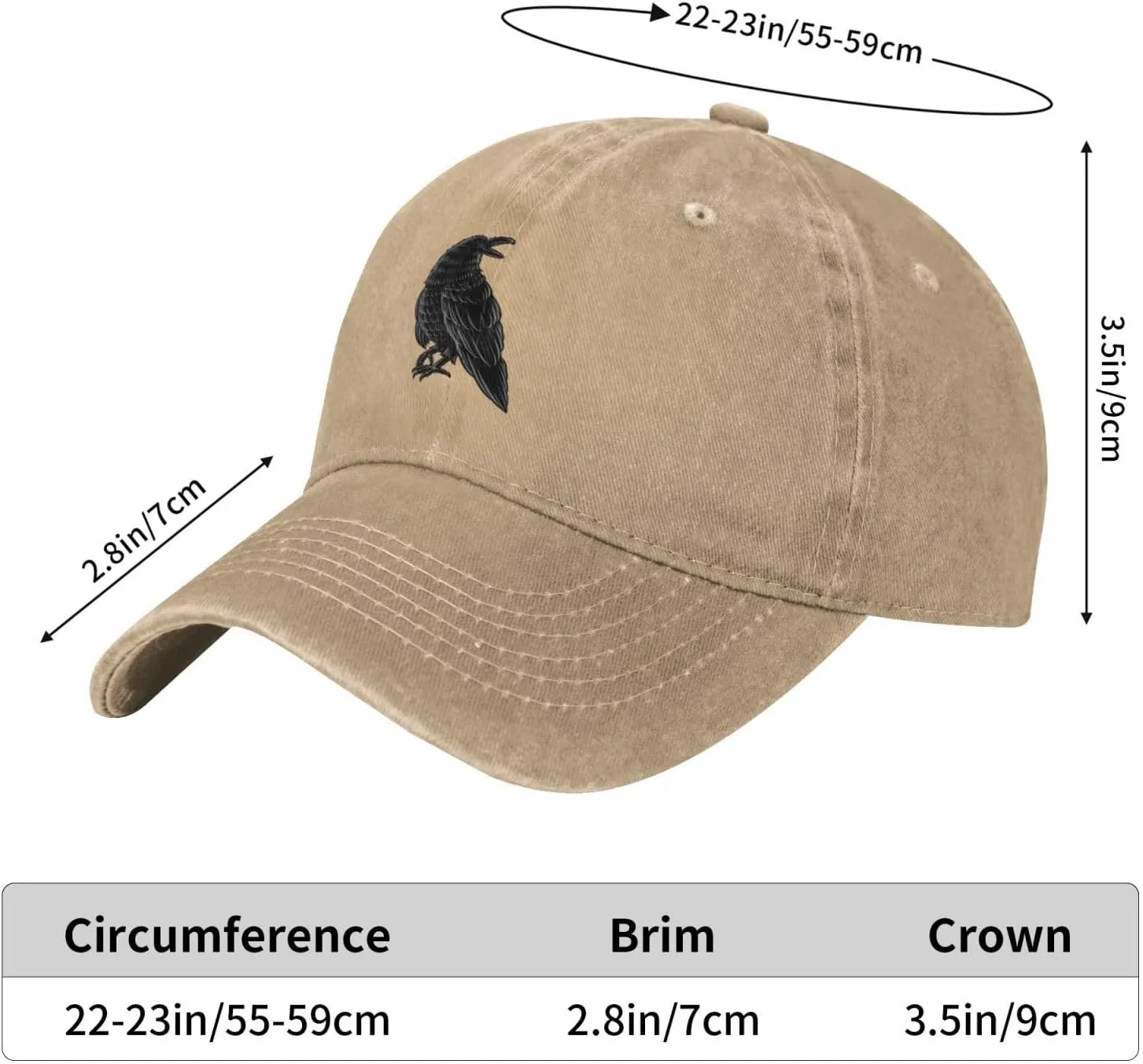 Black Raven Trucker Hat for Men Women Denim Baseball Cap Dad Hat Golf Hats