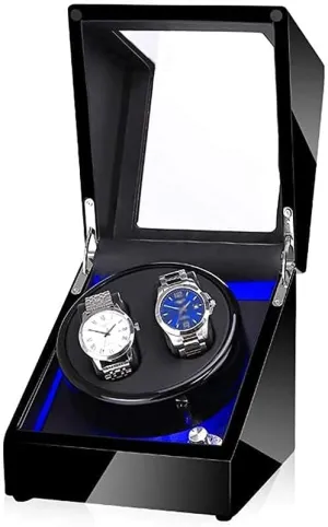 Black Watch Winder Box for Double Automatic Watches, Automatic Winder Case, with Blue Led Light, Super Quiet Motor Fashion/C