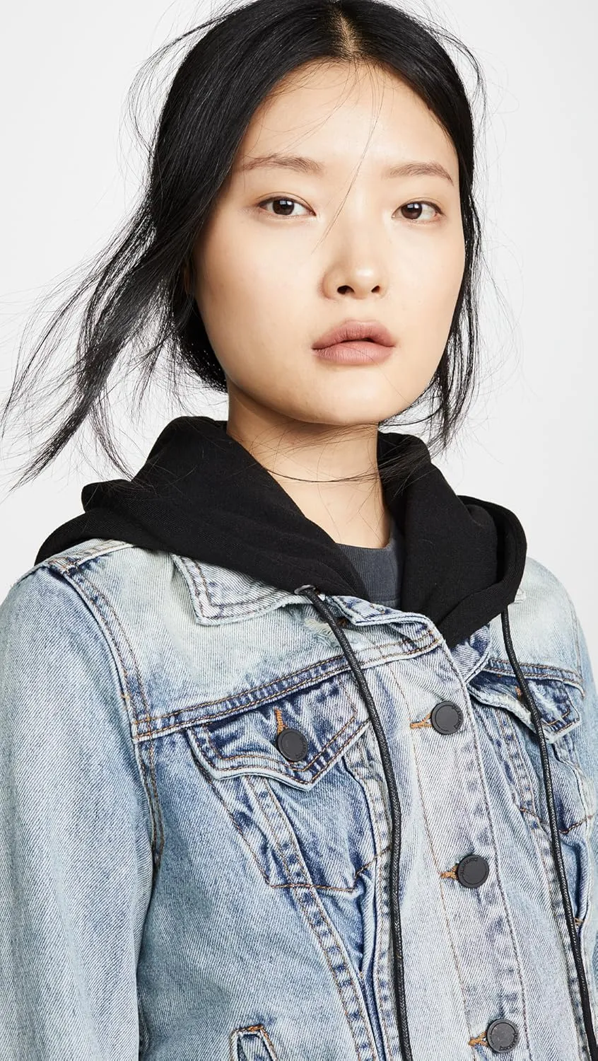 [BLANKNYC] womens Black Hooded Denim Jacket, Comfortable & Stylish Coat