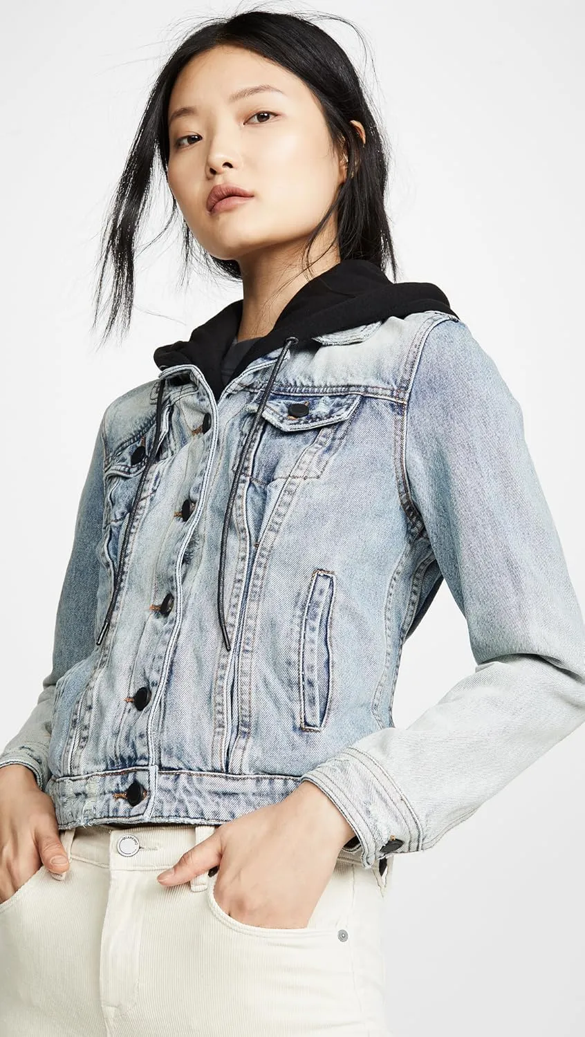 [BLANKNYC] womens Black Hooded Denim Jacket, Comfortable & Stylish Coat