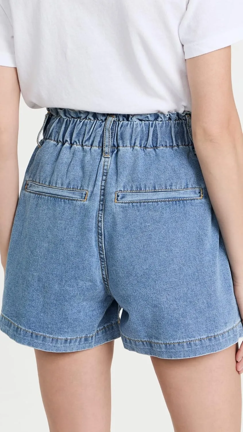 [BLANKNYC] Womens Elastic Waistband Denim Shorts with Patch Pockets, Stylish Clothing