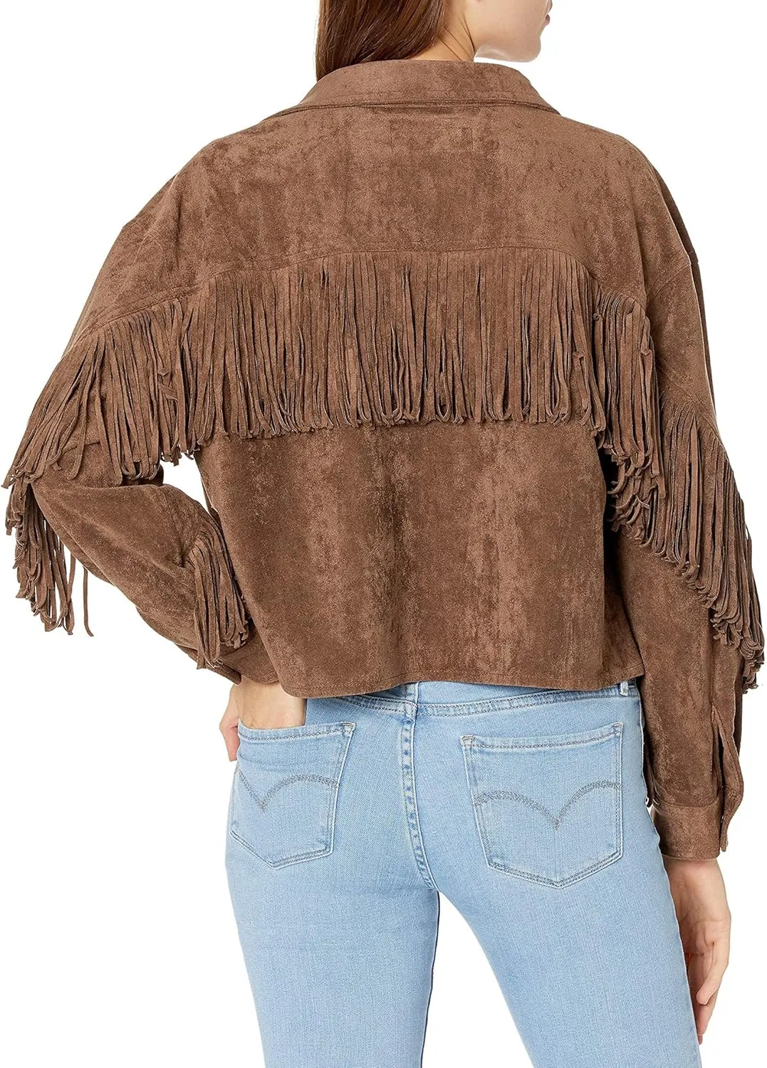 [BLANKNYC] womens Luxury Clothing Faux Suede Fringe Shirt Jacket, Comfortable & Stylish Coat