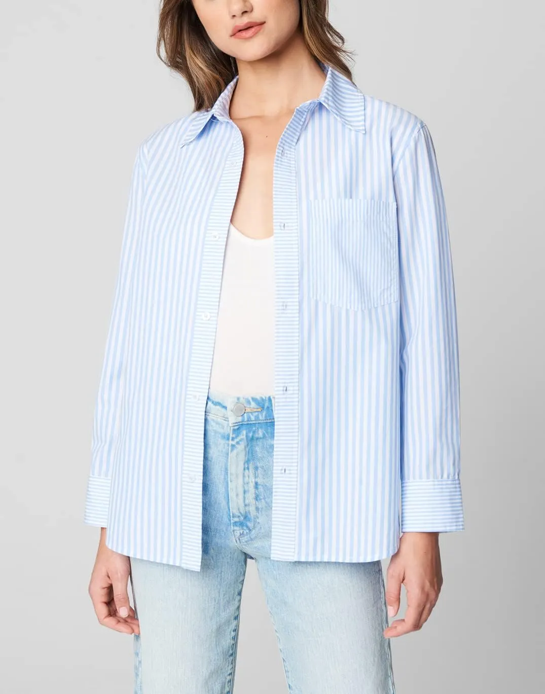 [BLANKNYC] Womens Luxury Clothing Oversized Stripe Collared Shirt, Comfortable & Stylish