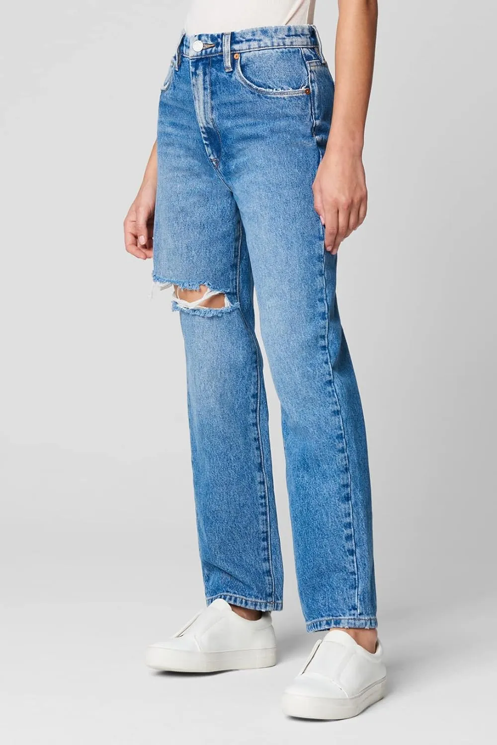 [BLANKNYC] Womens Relaxed High Rise Straight Leg Rip Loose Fit Jeans, Comfortable Pants & Designer ClothingJeans