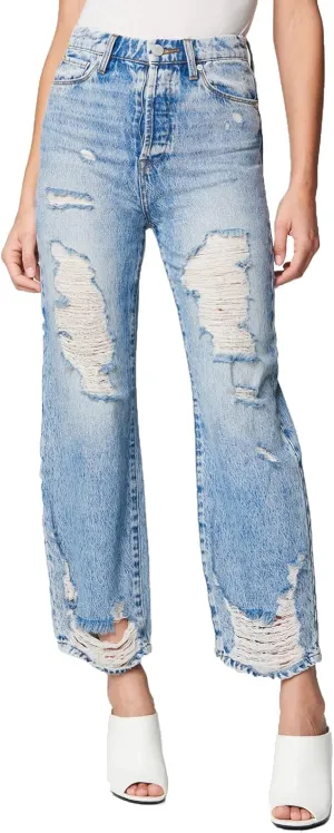 [BLANKNYC] Womens Ripped High Rise Straight Leg Denim Jean, Comfortable Pants & Designer Clothing