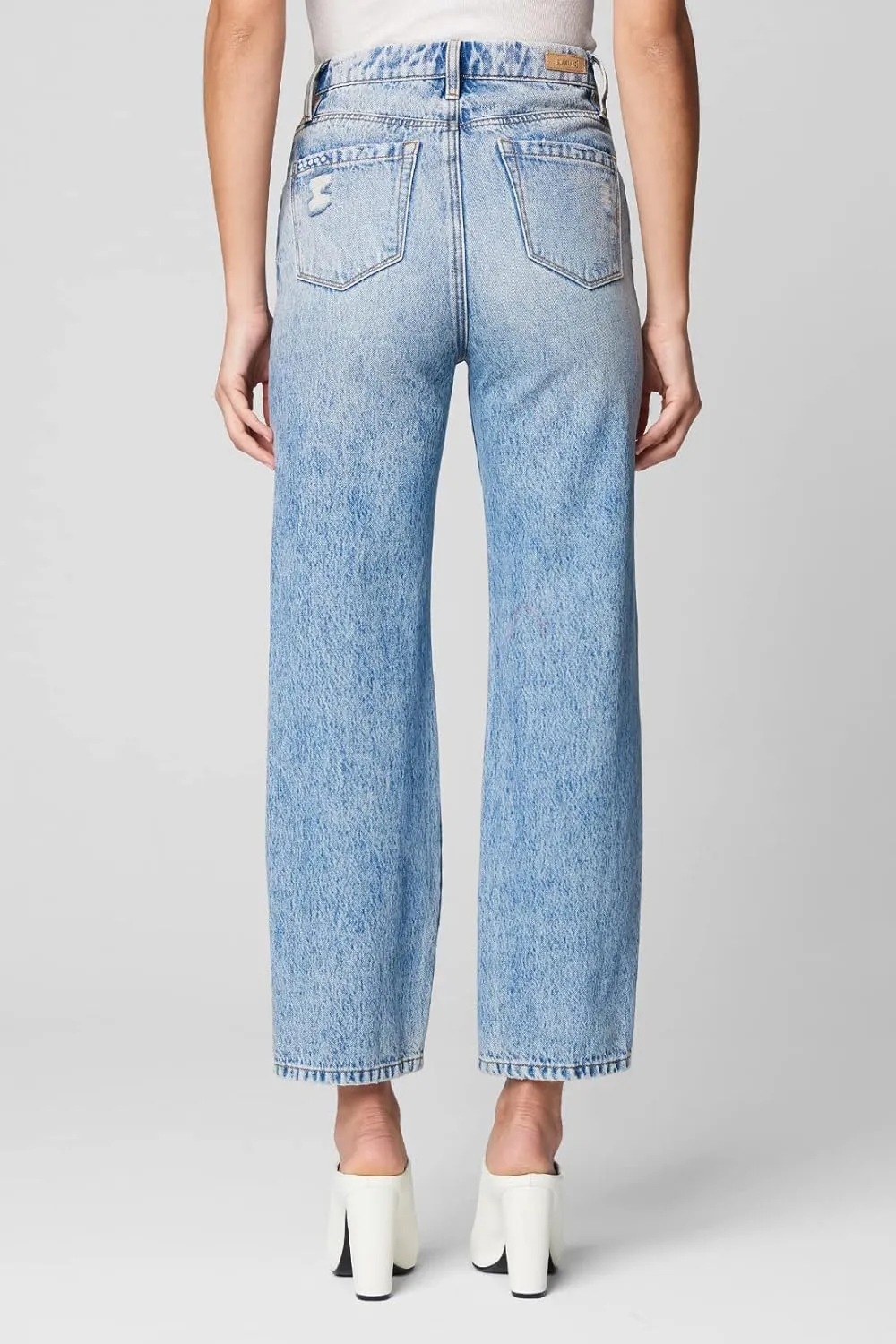 [BLANKNYC] Womens Ripped High Rise Straight Leg Denim Jean, Comfortable Pants & Designer Clothing