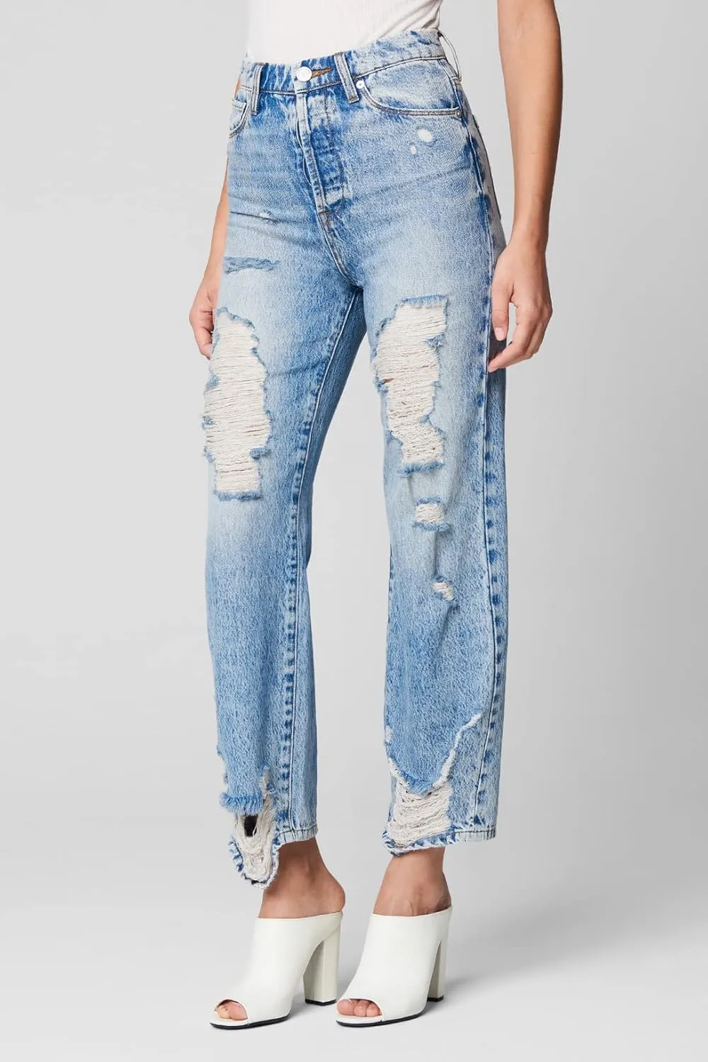 [BLANKNYC] Womens Ripped High Rise Straight Leg Denim Jean, Comfortable Pants & Designer Clothing