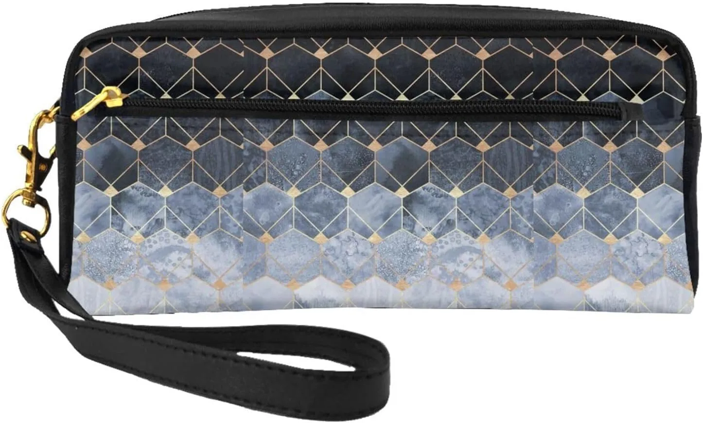Blue Hexagons And Diamonds Print Cosmetic Bag,Portable Cosmetic Bag,Zipper Travel Toiletry Bag,Travel Makeup Bag