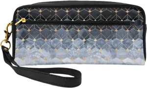 Blue Hexagons And Diamonds Print Cosmetic Bag,Portable Cosmetic Bag,Zipper Travel Toiletry Bag,Travel Makeup Bag