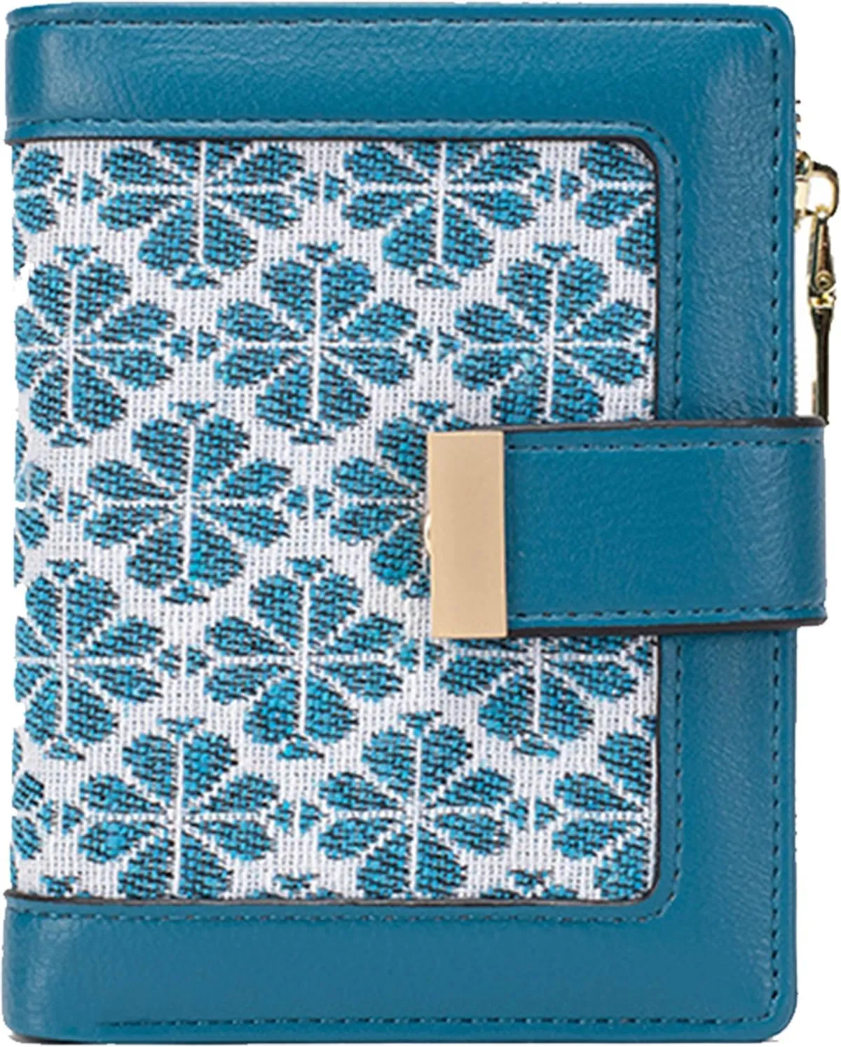 Blue RFID Blocking Wallet for Women Small Leather Coin Purse with Flower Design Minimalist Credit Card Holder and ID Window Cute Travel Cash Wallet for Women