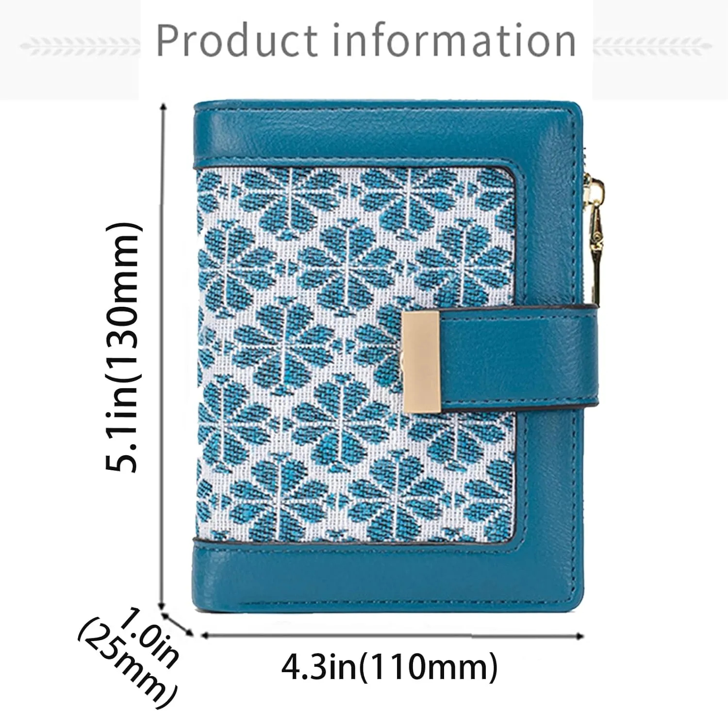 Blue RFID Blocking Wallet for Women Small Leather Coin Purse with Flower Design Minimalist Credit Card Holder and ID Window Cute Travel Cash Wallet for Women