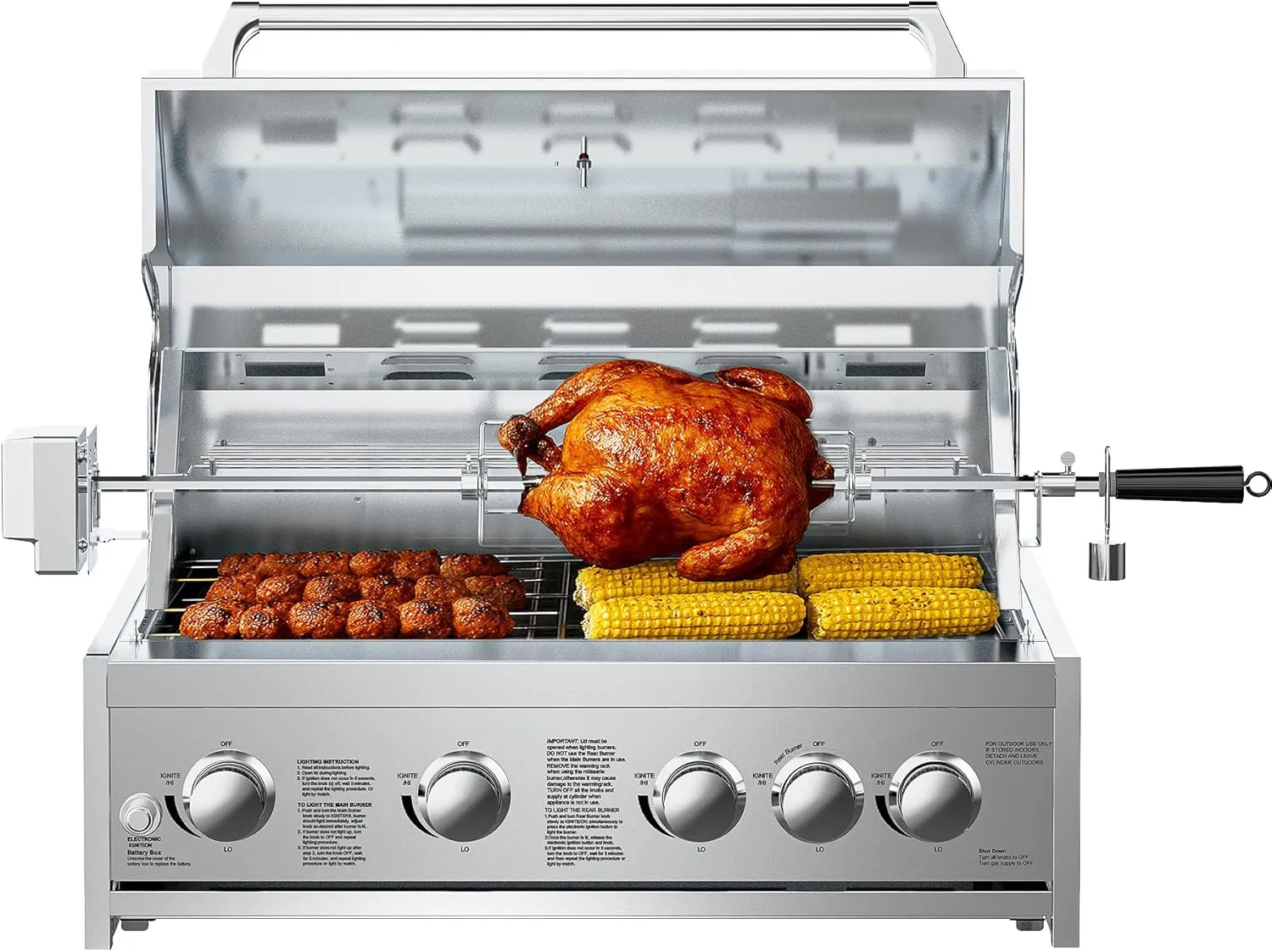BODEGA 58000-BTU Propane Gas Grill, 30 Inch Stainless Steel Outdoor Grill, 5-Burner Backyard BBQ Grill for Kitchen, Built-in Thermometer & BBQ Fork Kit | Backyard BBQ, Camping, Outdoor Cooking.