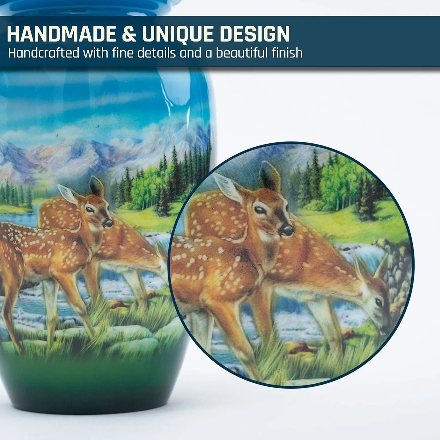 BOLD & DIVINE Adult Urn Grazing Deer Cremation Urn | Human Ashes Adult Memorial urn, Burial, Funeral Cremation Urns | 200 Cubic Inches (Large/Adult Urn) with Unique Velvet Bag