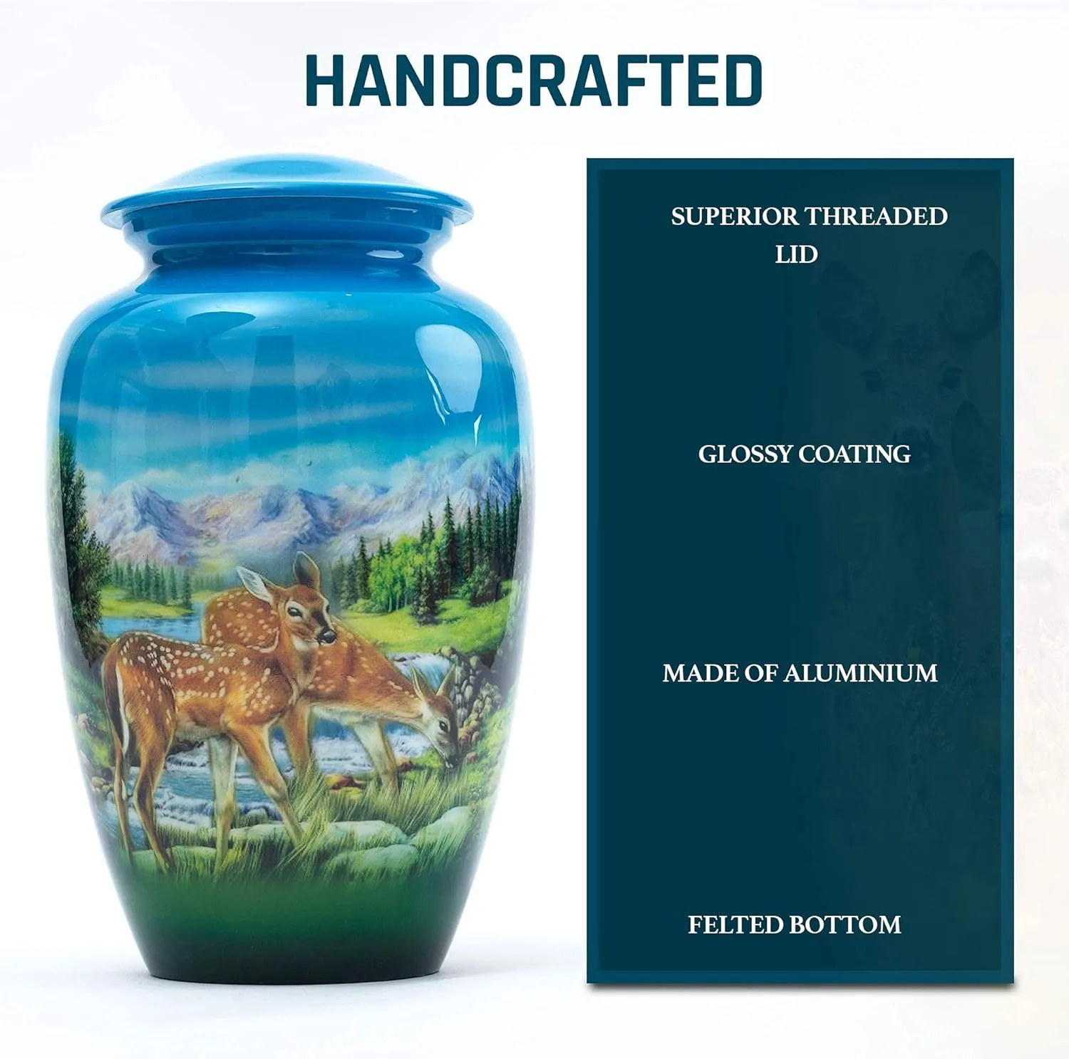 BOLD & DIVINE Adult Urn Grazing Deer Cremation Urn | Human Ashes Adult Memorial urn, Burial, Funeral Cremation Urns | 200 Cubic Inches (Large/Adult Urn) with Unique Velvet Bag
