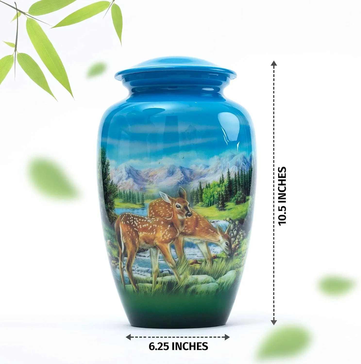 BOLD & DIVINE Adult Urn Grazing Deer Cremation Urn | Human Ashes Adult Memorial urn, Burial, Funeral Cremation Urns | 200 Cubic Inches (Large/Adult Urn) with Unique Velvet Bag