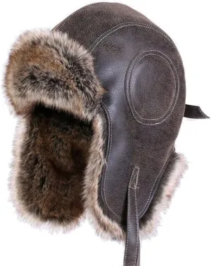 Bomber Hats Faux Leather Men Winter Warm Plush Earflap Women's Aviator Snow Ski Caps(XL(59cm-61cm))
