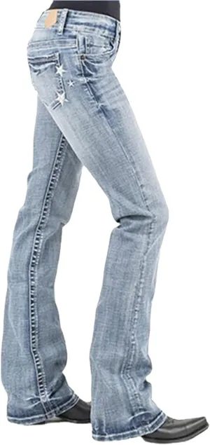 Bootcut Jeans for Women Fit Embroidered Washed Jean Denim Pants