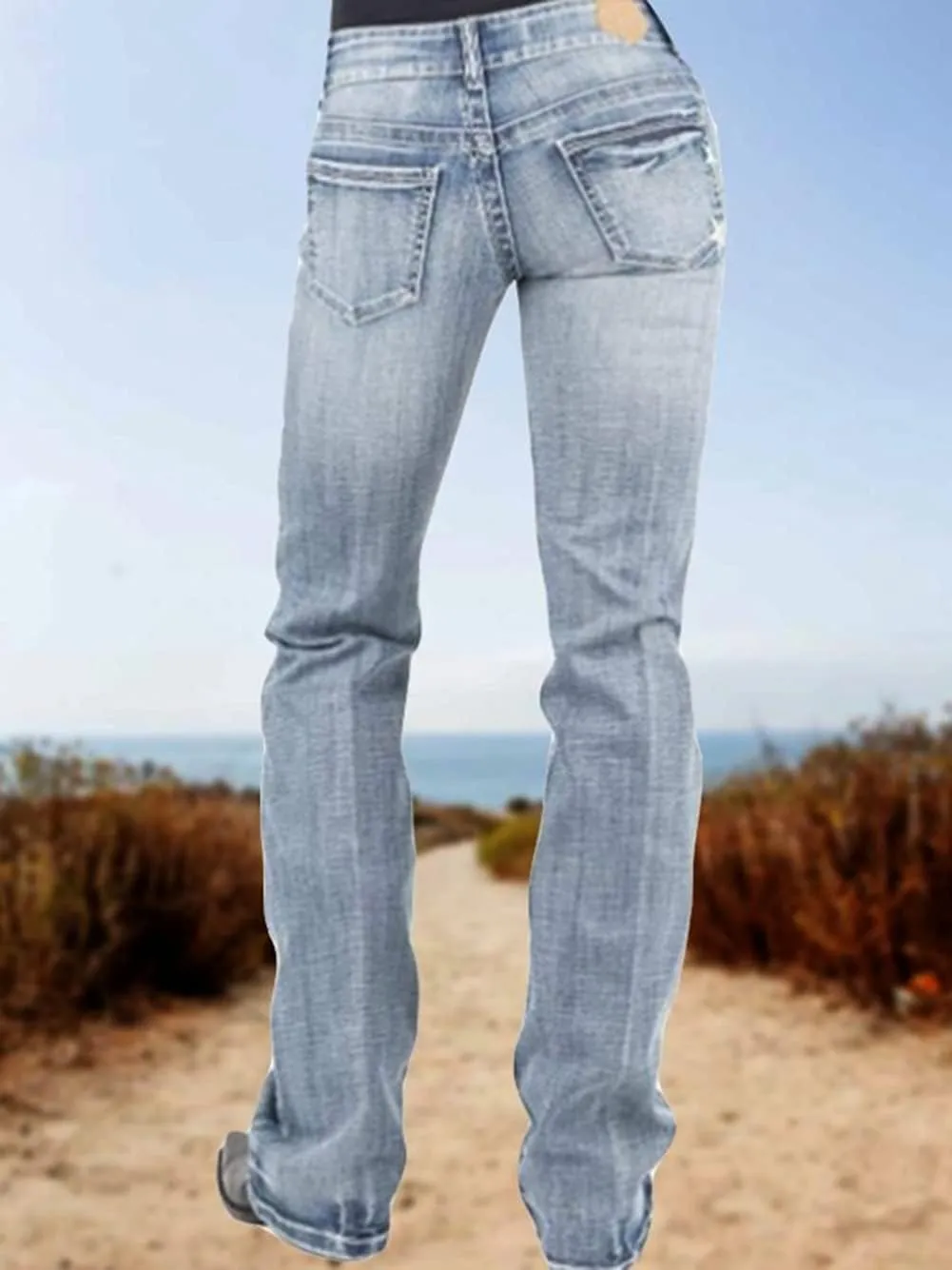 Bootcut Jeans for Women Fit Embroidered Washed Jean Denim Pants