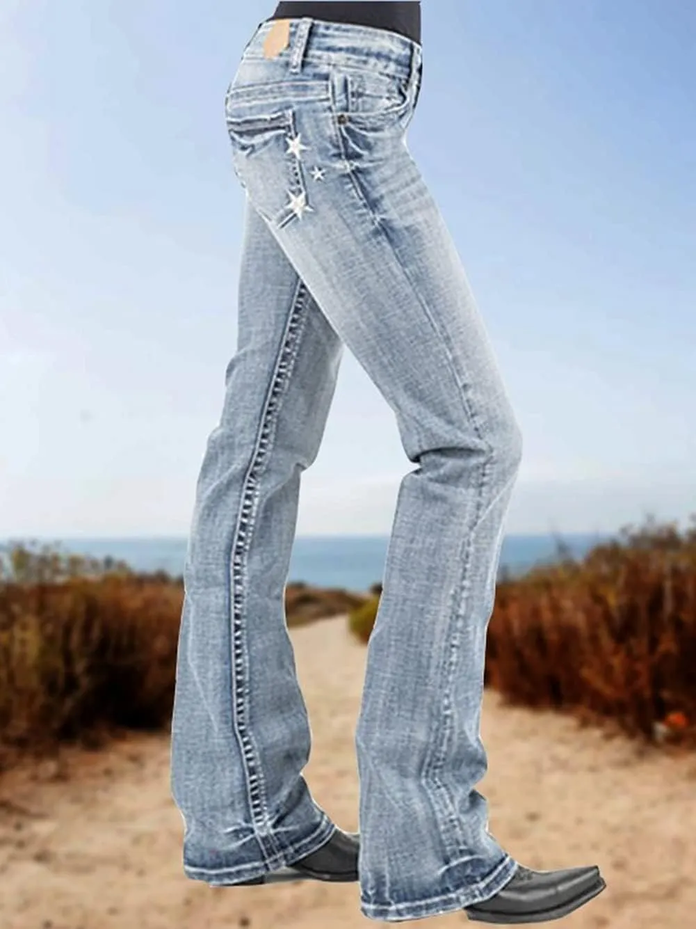 Bootcut Jeans for Women Fit Embroidered Washed Jean Denim Pants