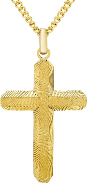 Boston Bay Diamonds Men's Cross Pendant Necklace in Damascus 316L Stainless Steel on 24" Curb Chain, Elegant Choice of Colors for Fashion with Faith - Stylish and Durable Men's Jewelry
