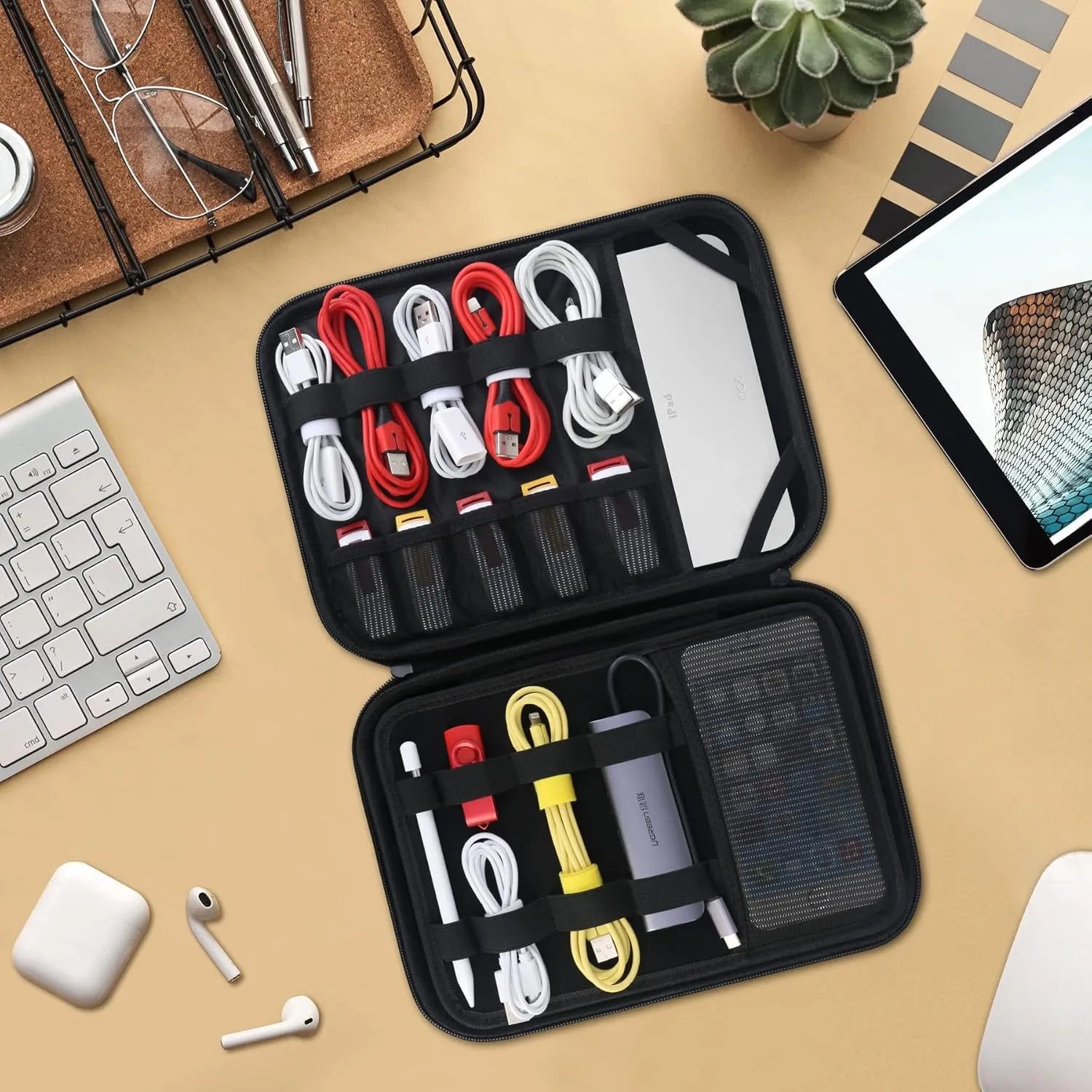 BOVKE Electronic Organizer Travel Cable Organizer Bag Electronic Accessories Case Portable Tech Organizer for Tablet Apple iPad 11in, Hard Drives, Cables, Chargers, iPhone, Power Bank, Black
