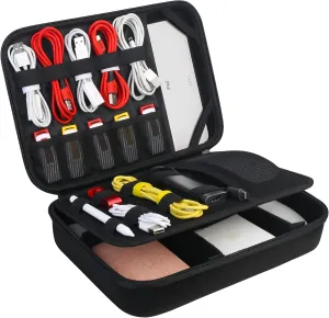 BOVKE Electronic Organizer Travel Cable Organizer Bag Electronic Accessories Case Portable Tech Organizer for Tablet Apple iPad 11in, Hard Drives, Cables, Chargers, iPhone, Power Bank, Black