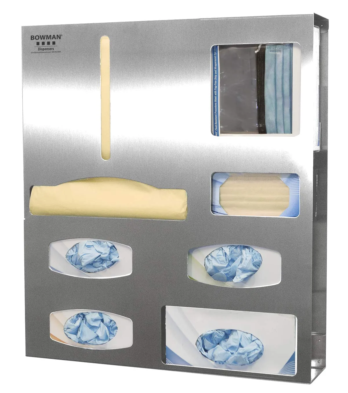 Bowman Dispensers Protective Wear Organizer, Universal Size Compartments, Wall Mounting, Door Hanger Cutout, Stainless Steel, Made in USA, 4.52 Inch L x 22.75 Inch W x 25.63 Inch H