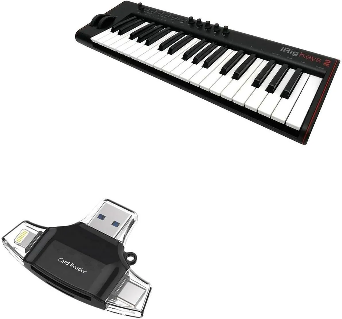 BoxWave Smart Gadget Compatible with IK Multimedia iRig Keys 2 Pro - AllReader SD Card Reader, microSD Card Reader SD Compact USB - Jet Black