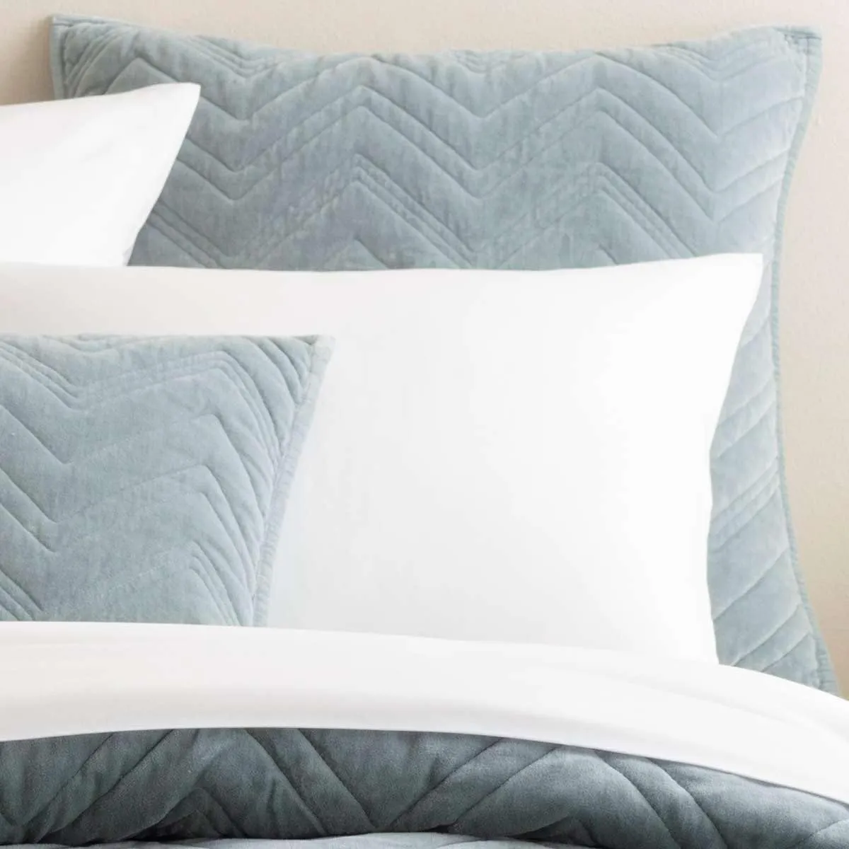 Brentwood Velvet Ocean Quilted Pillow Sham, Standard Size, Blue Solid Pattern
