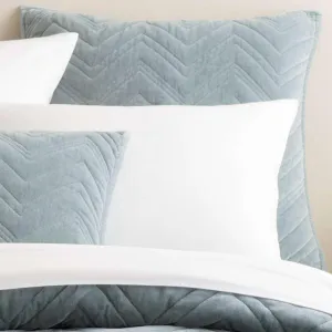Brentwood Velvet Ocean Quilted Pillow Sham, Standard Size, Blue Solid Pattern