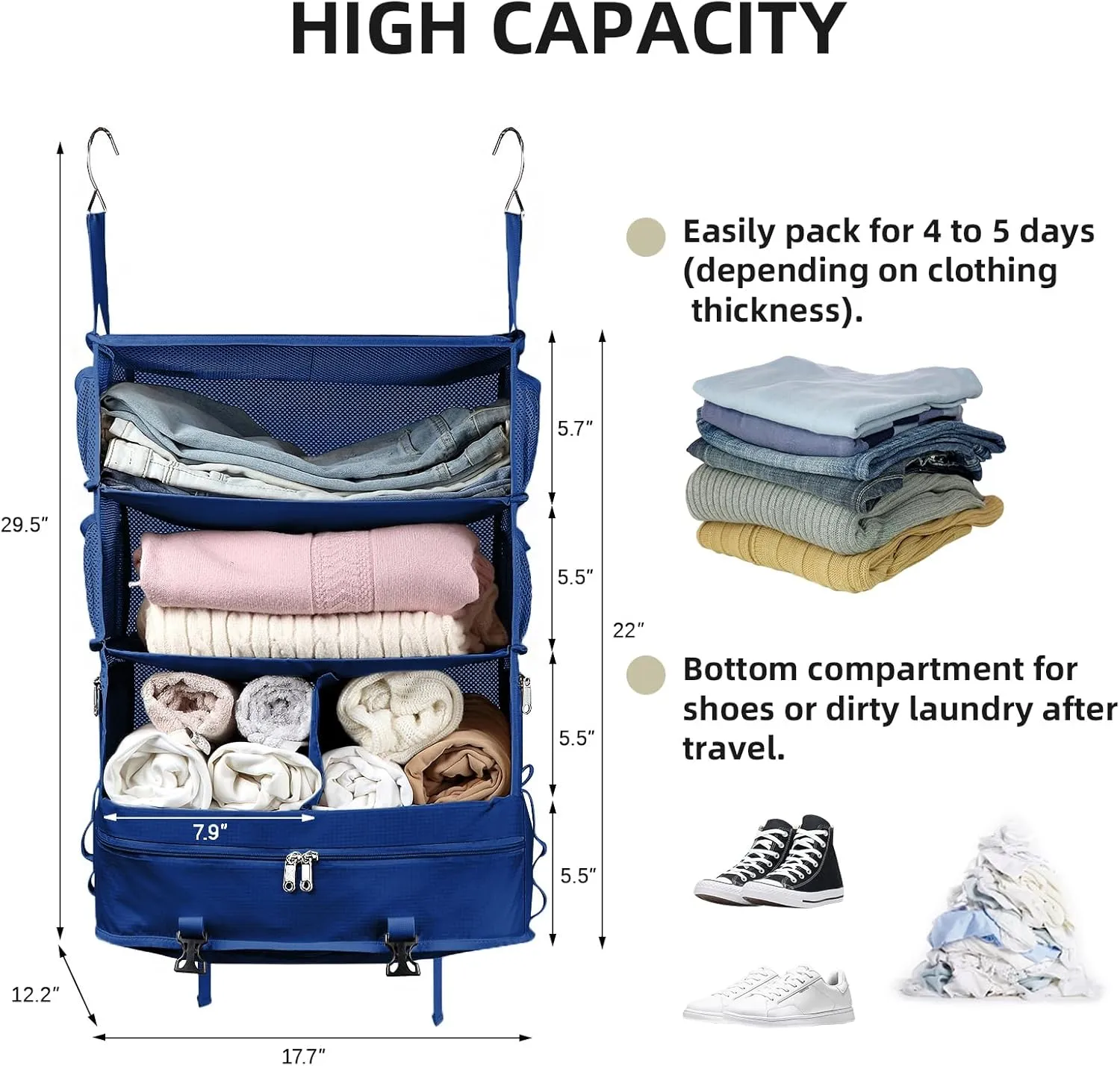 Bukere Hanging Packing Shelves for Luggage Suitcase, Portable Travel Cube Bag Organizer, Travel Essentials, Compression Closet Storage Organizer, X-Large Capacity
