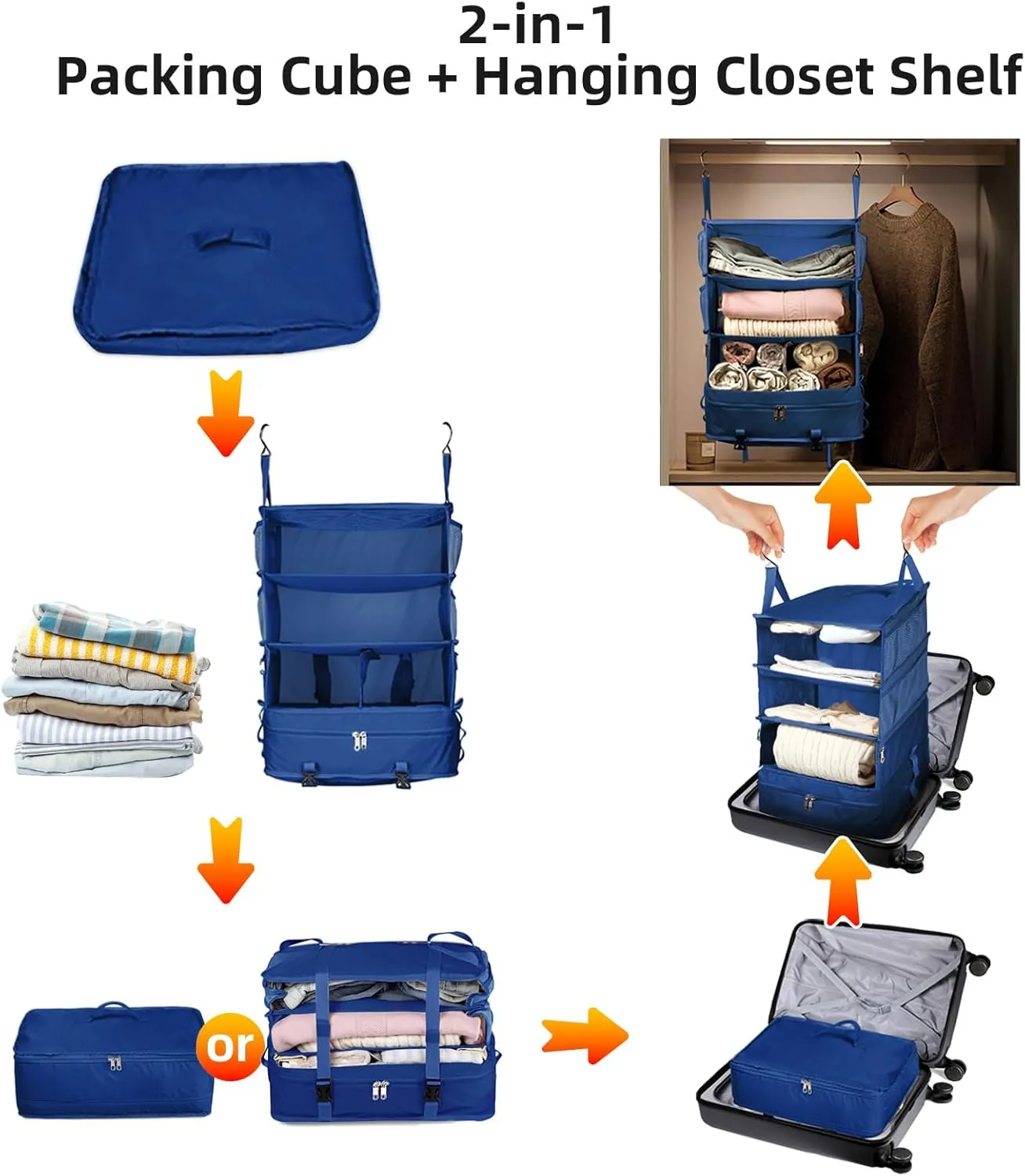 Bukere Hanging Packing Shelves for Luggage Suitcase, Portable Travel Cube Bag Organizer, Travel Essentials, Compression Closet Storage Organizer, X-Large Capacity