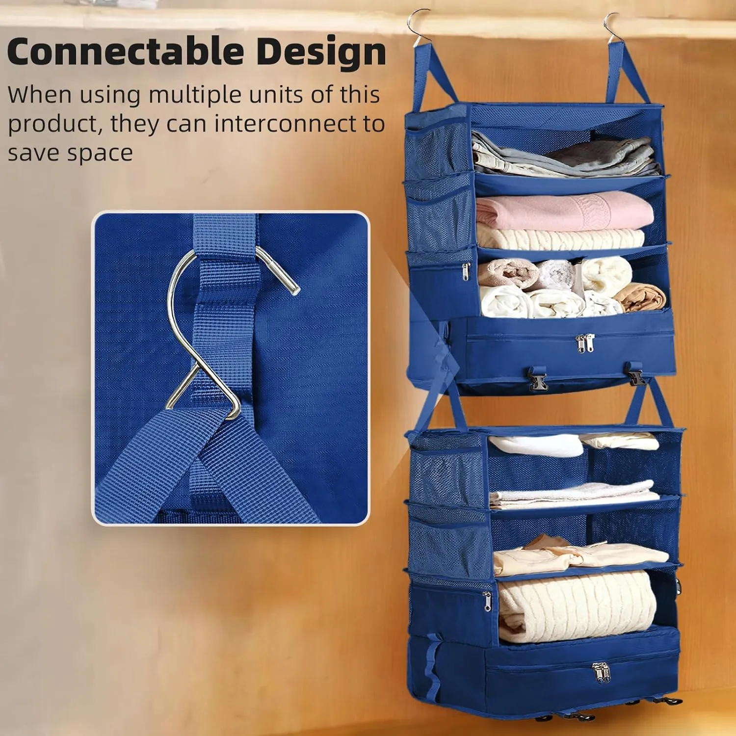 Bukere Hanging Packing Shelves for Luggage Suitcase, Portable Travel Cube Bag Organizer, Travel Essentials, Compression Closet Storage Organizer, X-Large Capacity