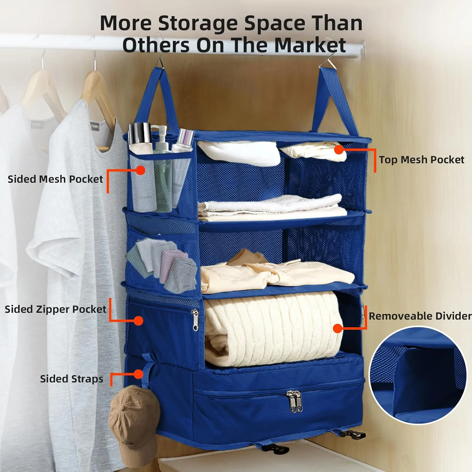 Bukere Hanging Packing Shelves for Luggage Suitcase, Portable Travel Cube Bag Organizer, Travel Essentials, Compression Closet Storage Organizer, X-Large Capacity