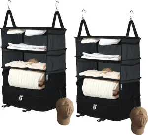 Bukere Hanging Travel Packing Shelves for Luggage Suitcase, Portable Cube Bag Organizer, Travel Essentials, Compression Closet Storage Organizer, X-Large Capacity